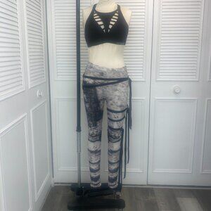 Unique rare Grey and Black Leggings with Ribbons Sz. M Purchased Europe